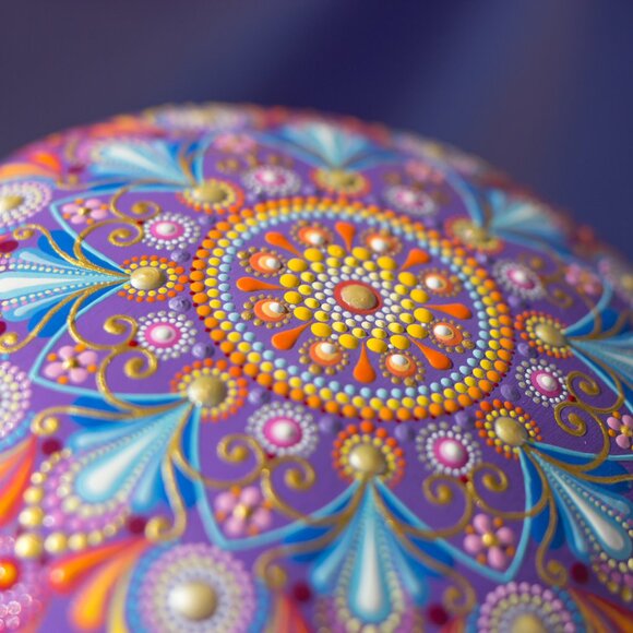 Mandala Painted Stone Acrylic Rock Paperweight Dot Art Painting by Lauruntra - Picture 3 of 10